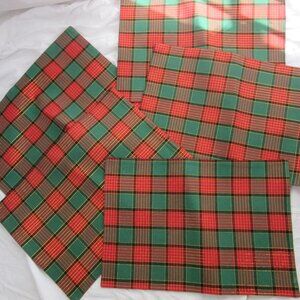 Sam Hedaya Christmas Linen Placemats Set of 5 Holiday Plaid Red Green Gold